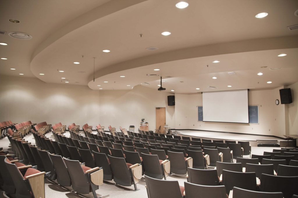 Corporate AV in a school lecture hall